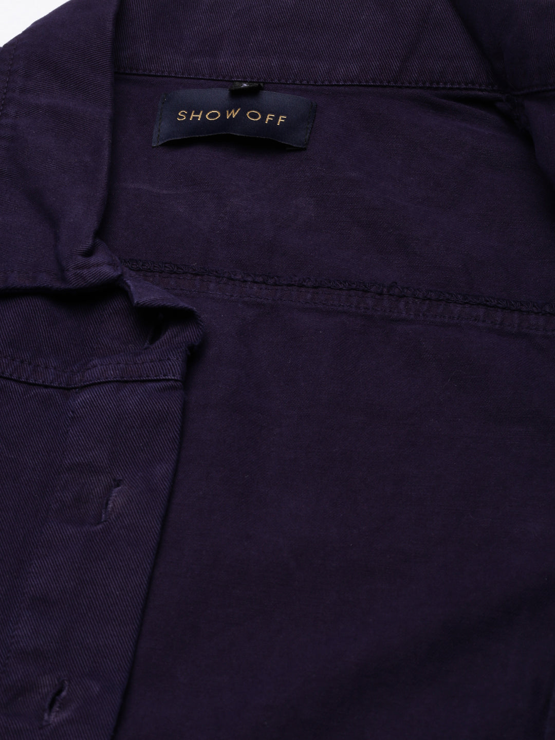 Violet Spread Collar Crop Denim Jacket