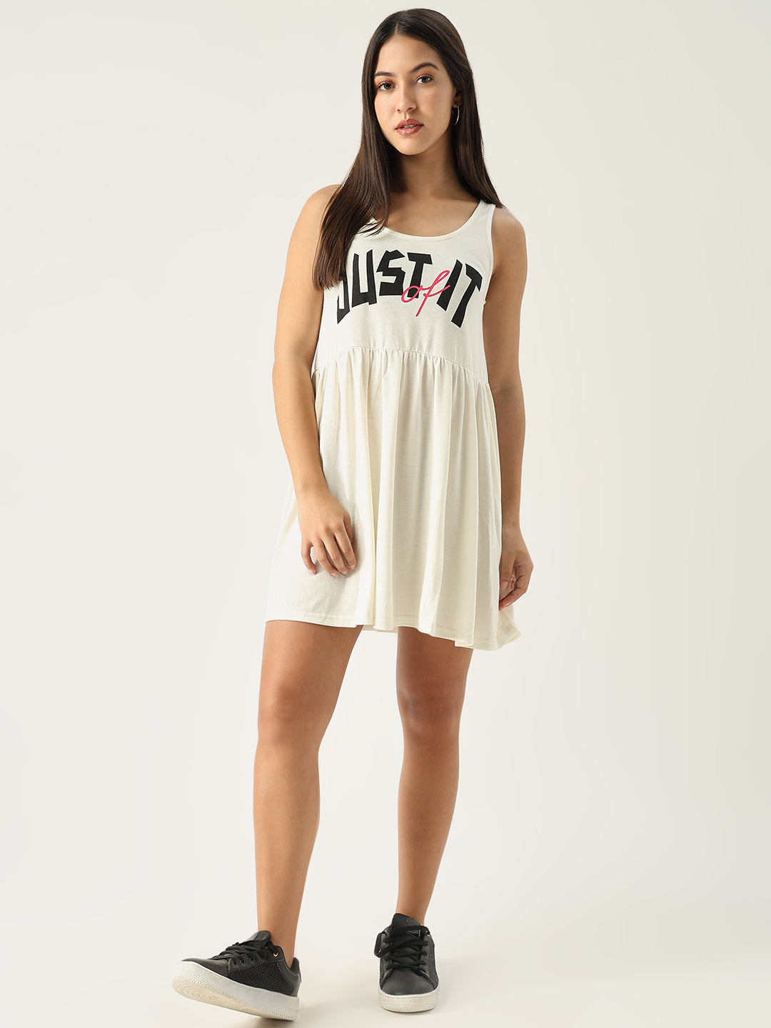 Solid Off White Fit and Flare Dress
