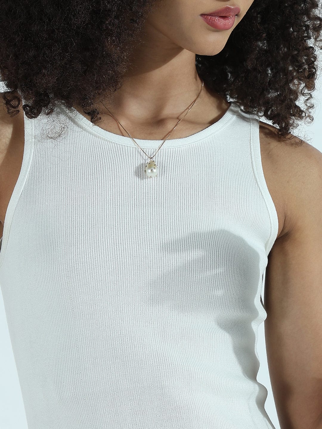 Ribbed White Round Neck Bodycon Sleeveless Midi Dress