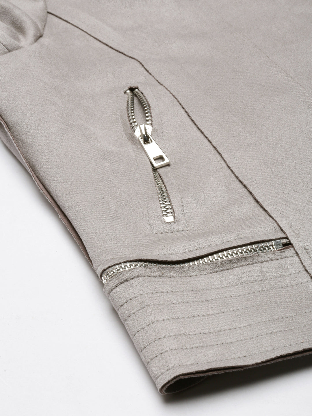 Grey Spread Collar Long Sleeve Zip Detail Crop Tailored Jacket