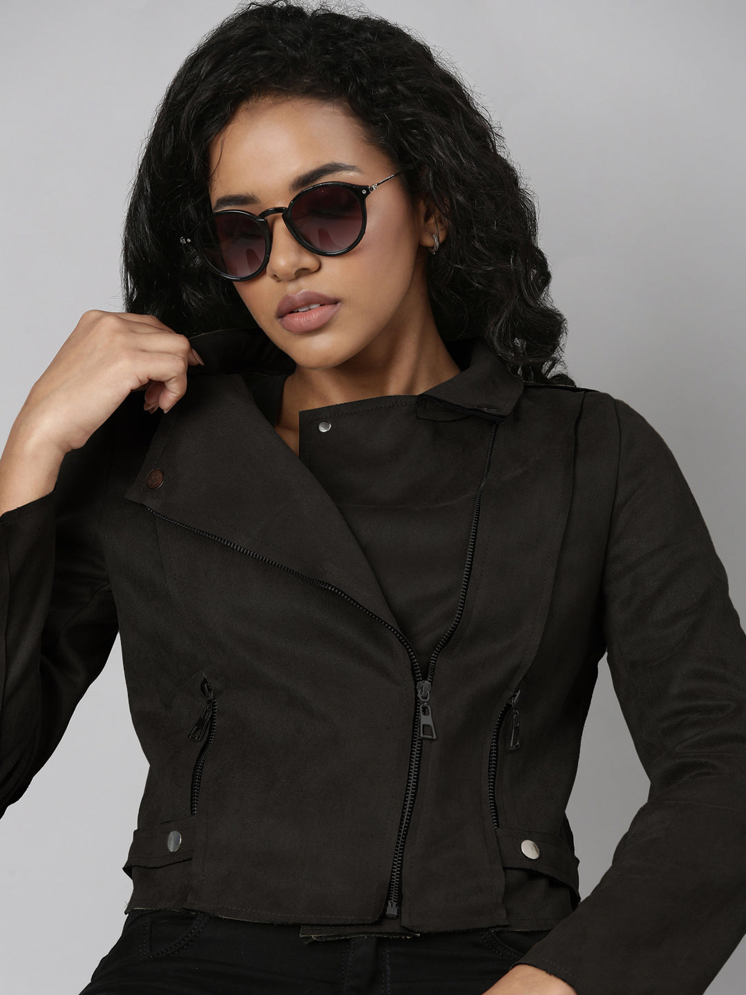 Lapel Collar Black Solid Tailored Jacket