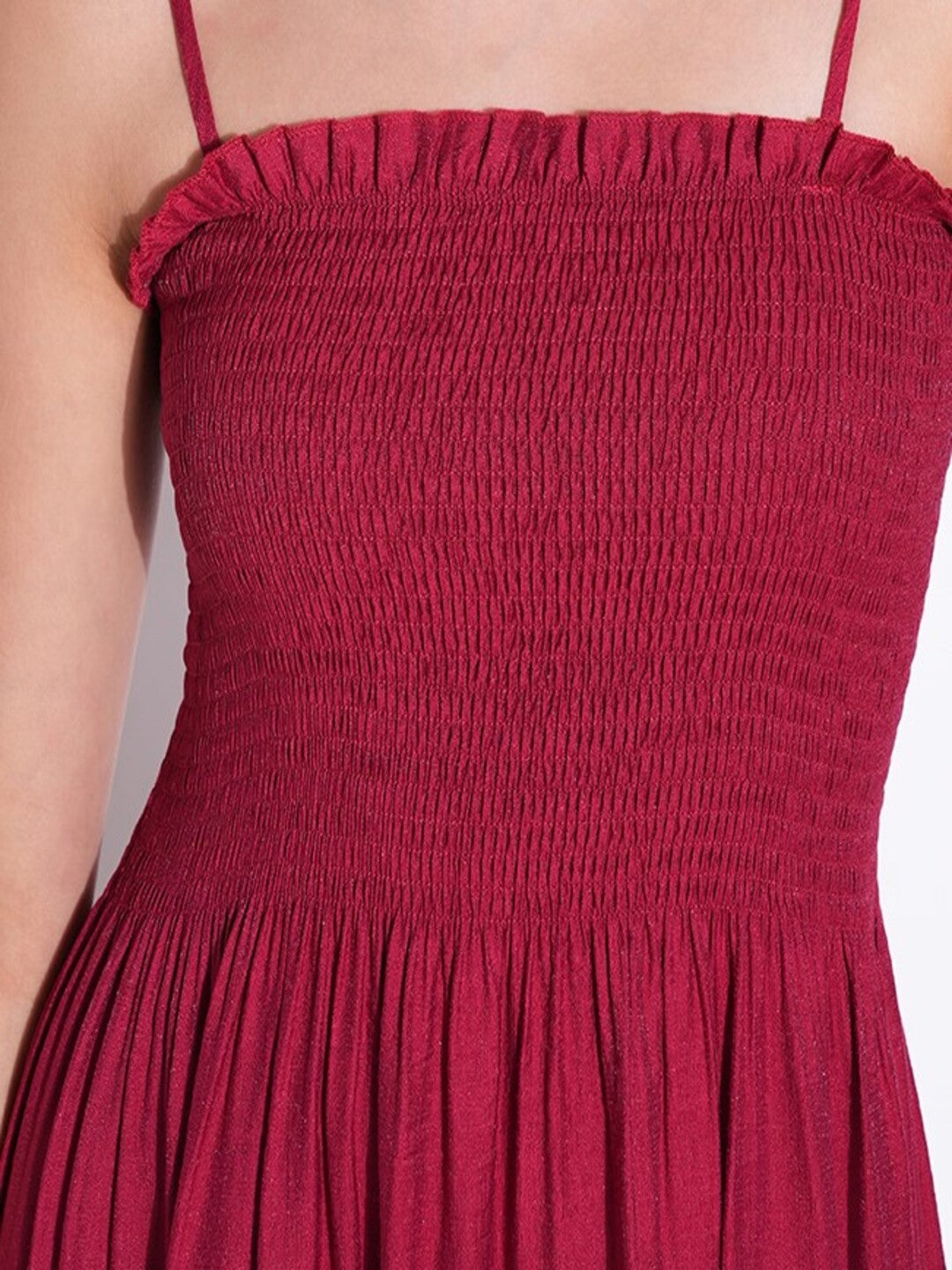 Smocked Red Fit and Flare Tiered Midi Dress