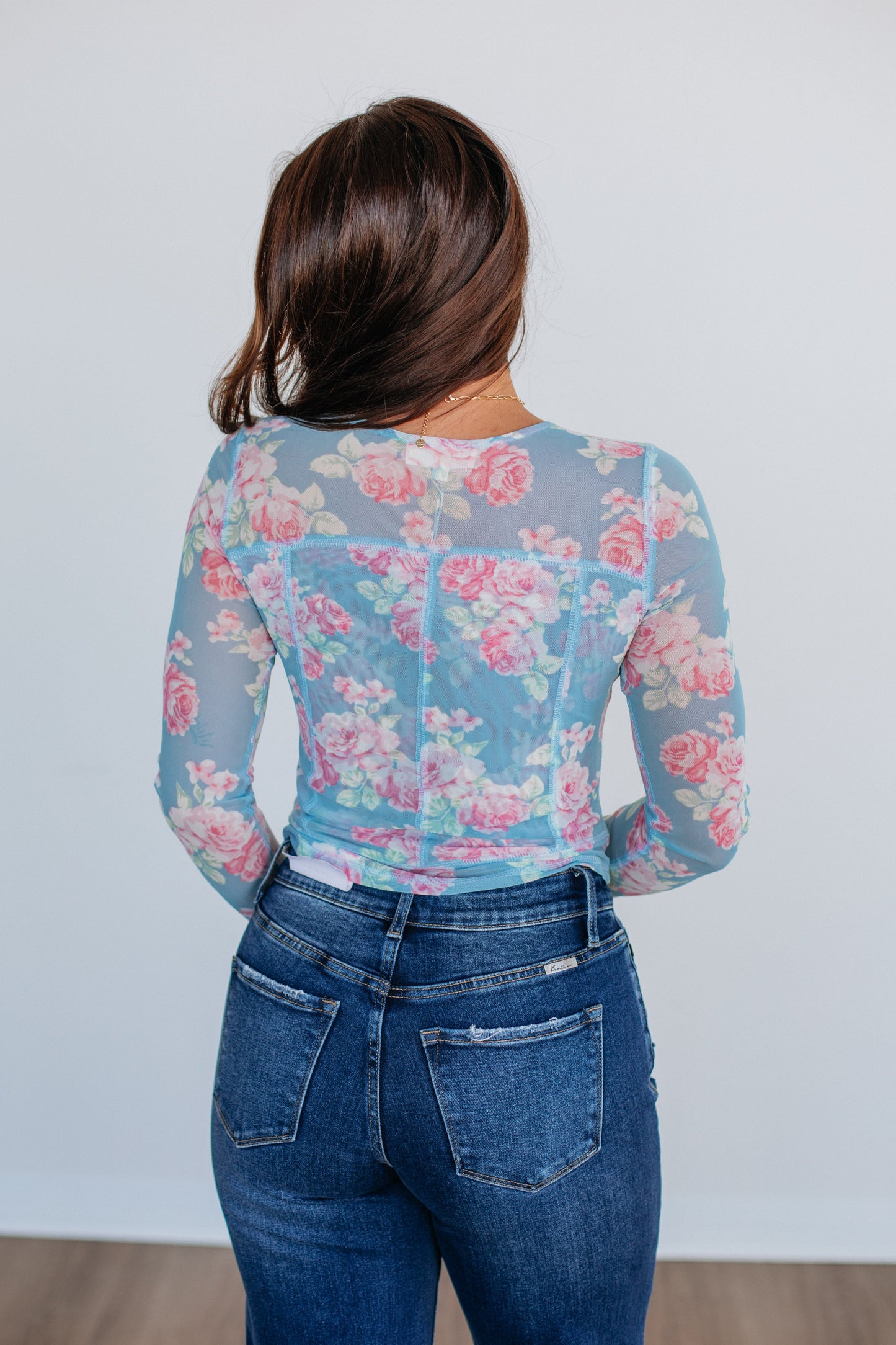Lana Floral Mesh Top - Sky Blue Mix