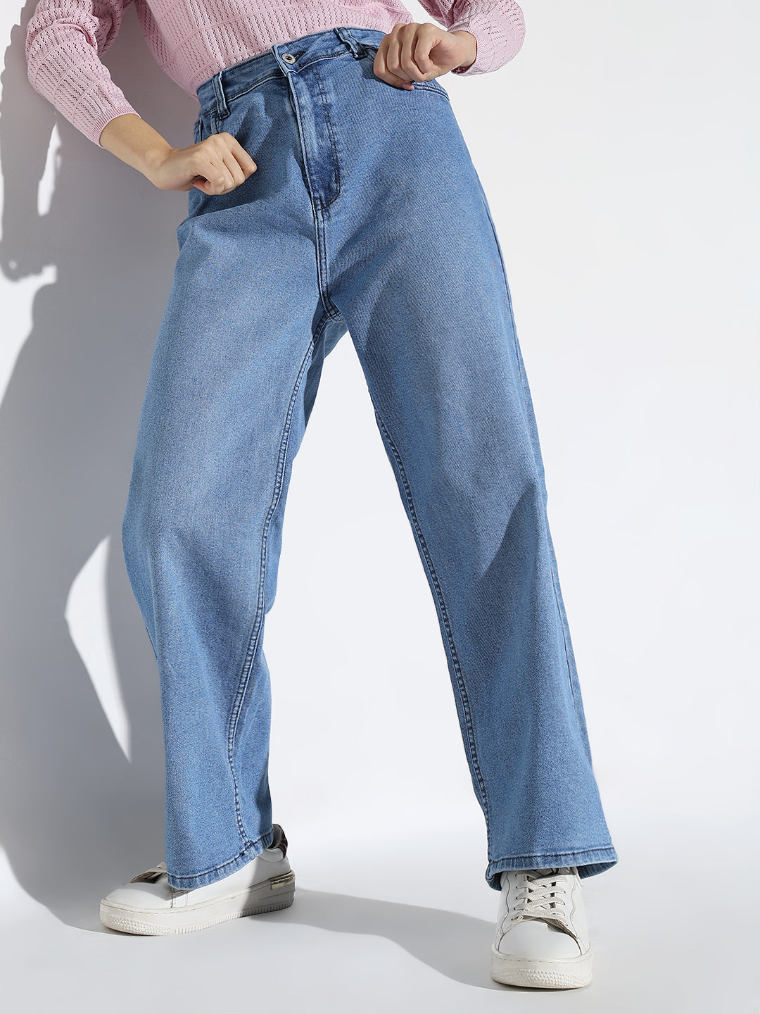 Blue Comfort Straight Fit Light Fade Acid Wash Stretchable Jeans