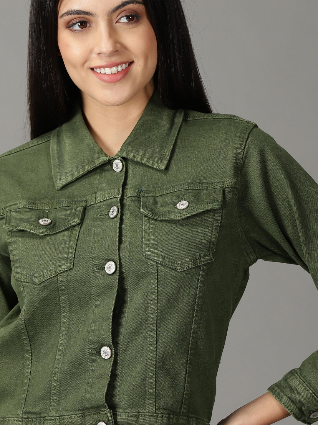 Olive Washed Crop Denim Jacket