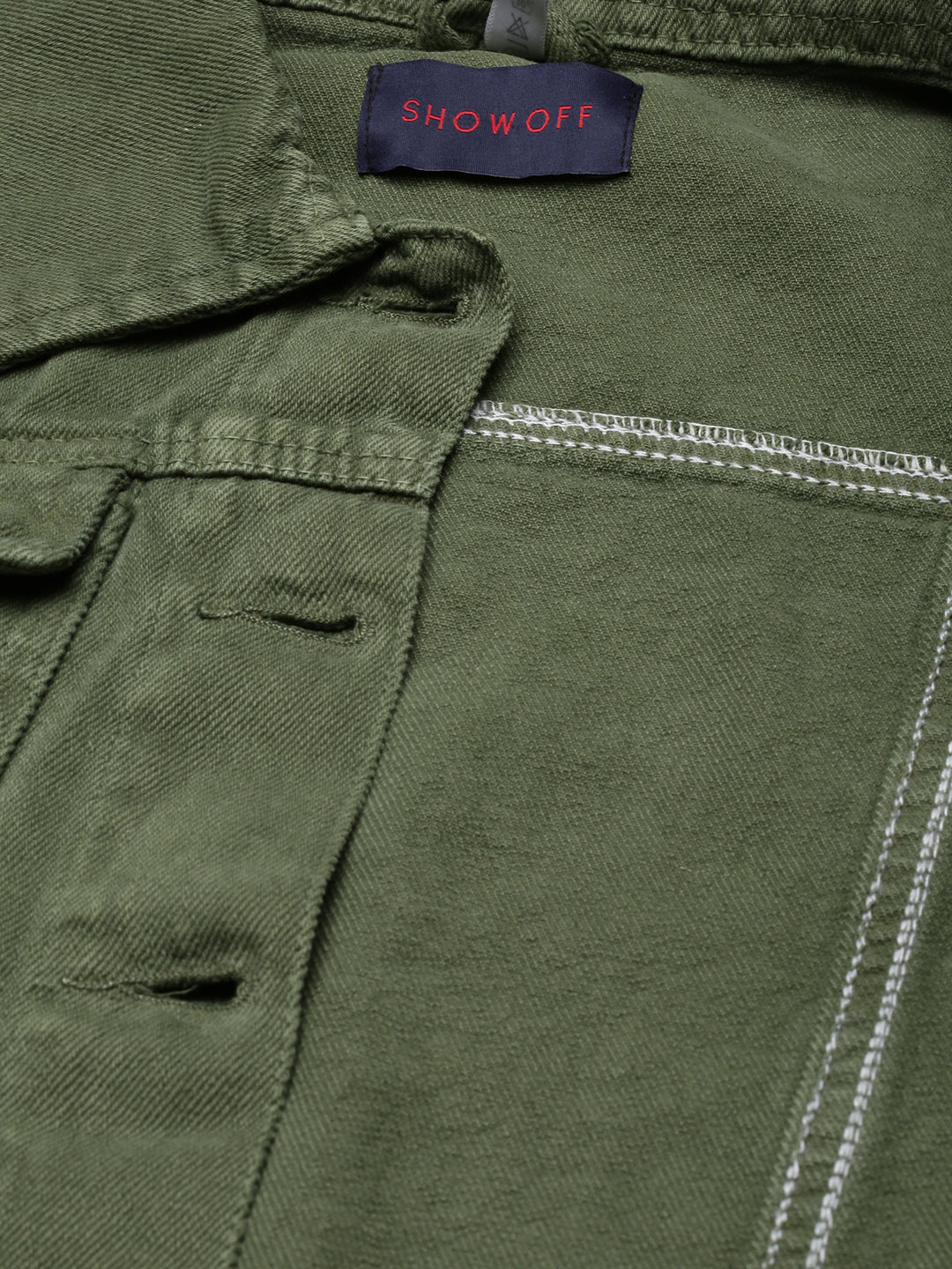 Green Spread Collar Crop Denim Jacket