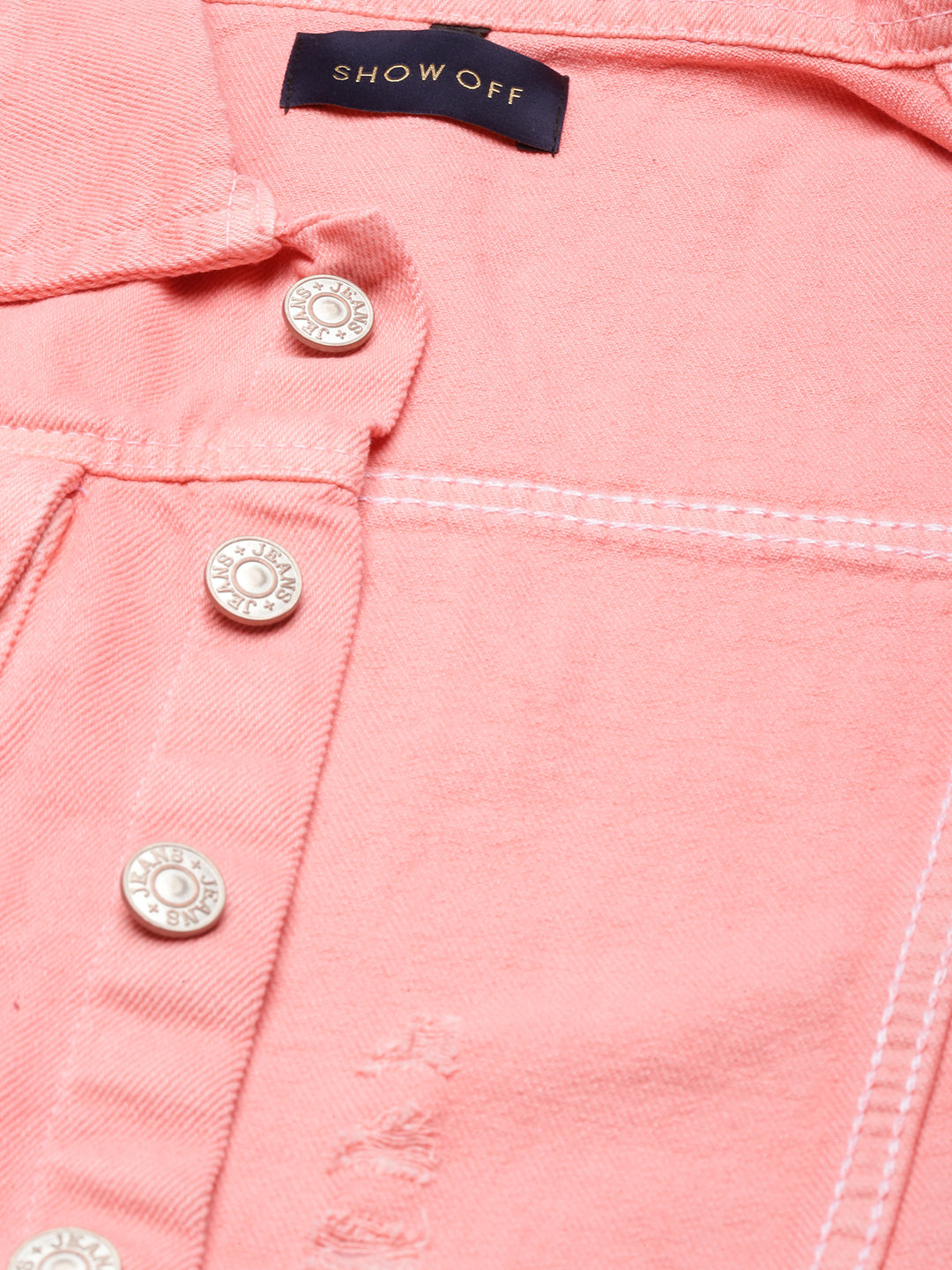 Coral Spread Collar Crop Denim Jacket