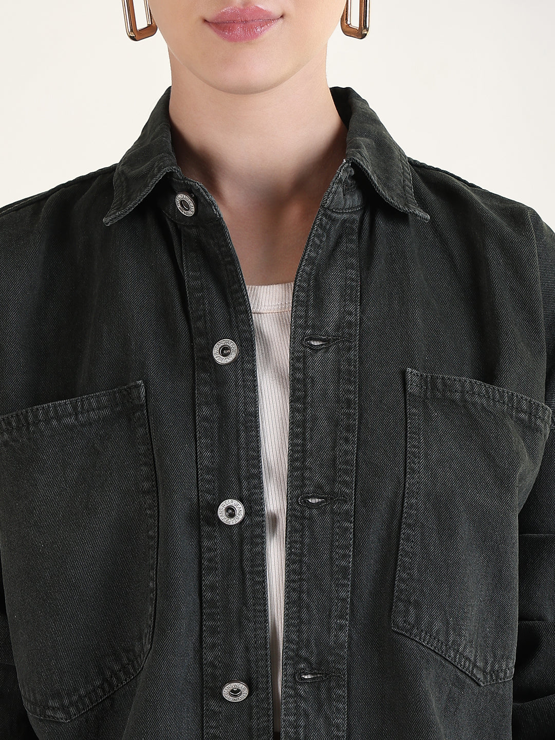 Solid Olive Spread Collar Shacket