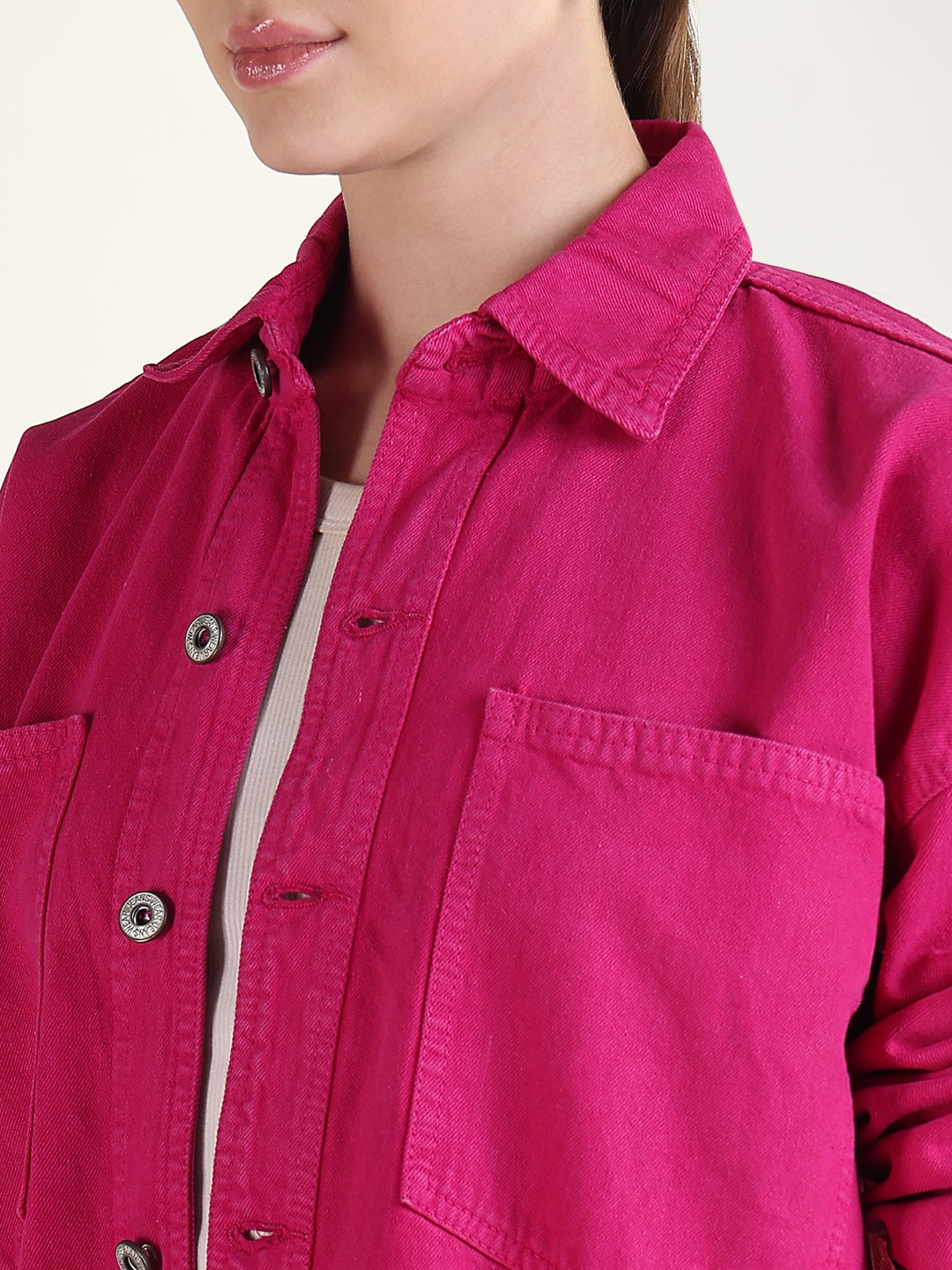 Solid Pink Spread Collar Shacket