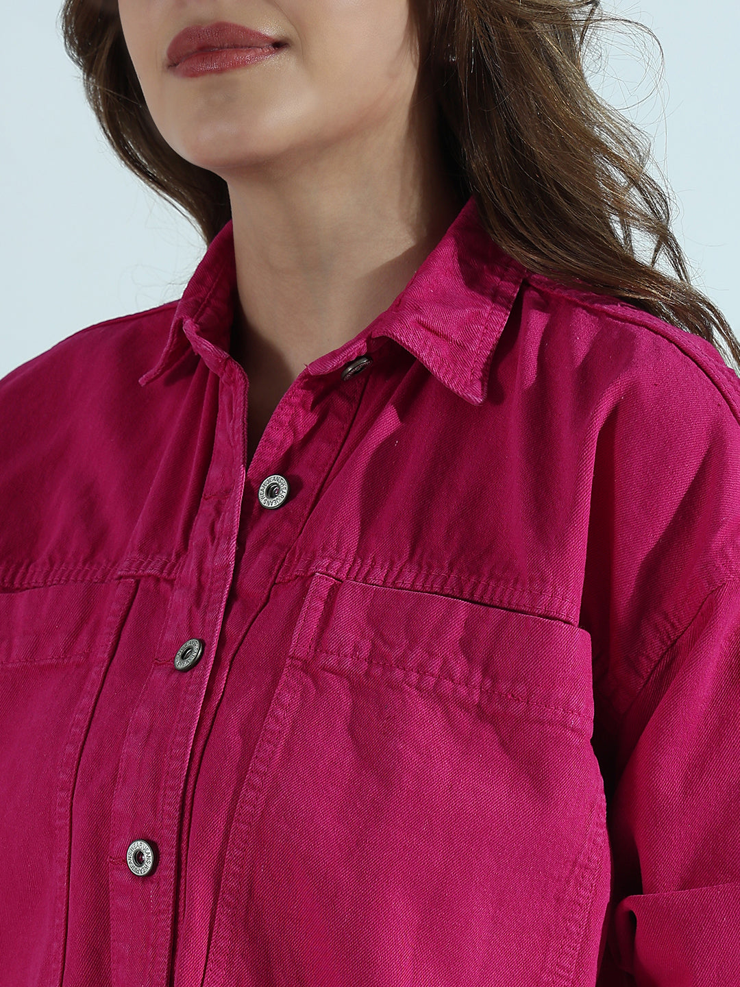 Solid Pink Spread Collar Shacket