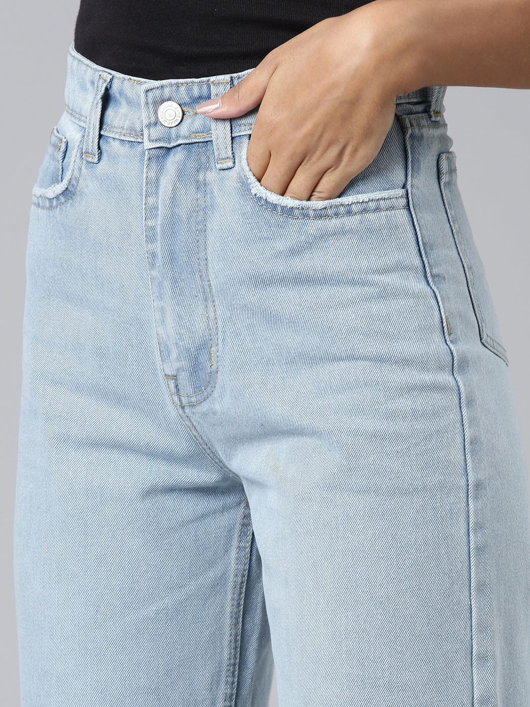 Blue Mid Rise Wide Leg Clean Look Retro Denims Stretchable Jeans