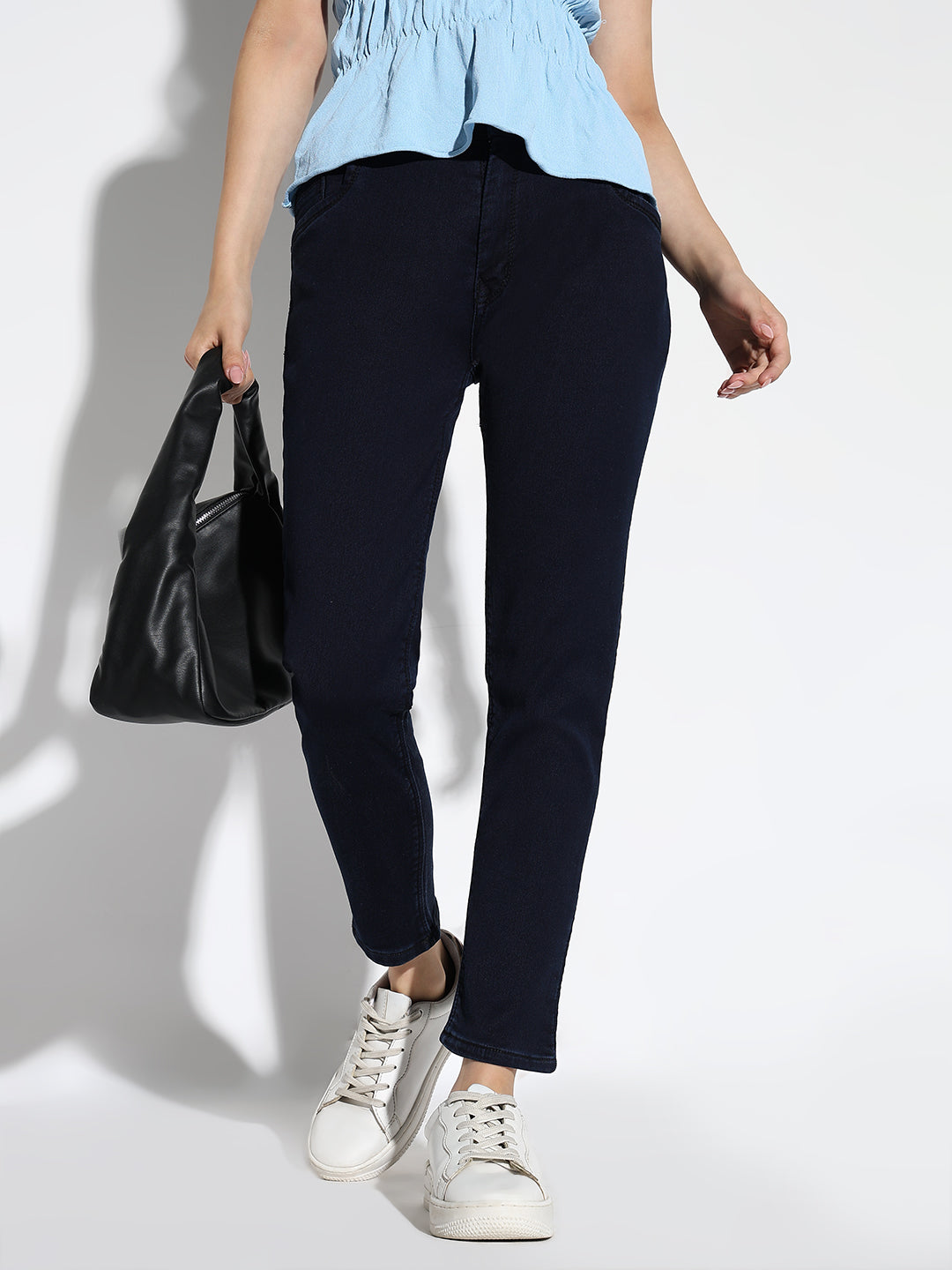 Navy Blue Comfort Straight Fit Acid Wash Stretchable Jeans