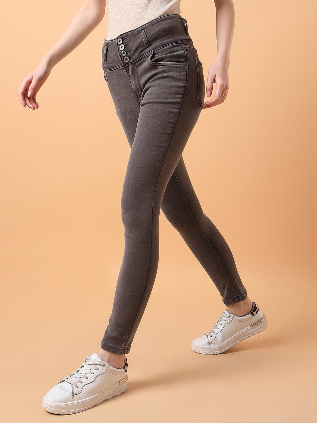 Brown Straight Fit High-Rise Stretchable Jeans