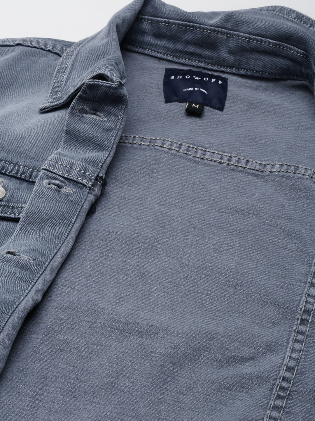 Grey Shirt Collar Denim Jacket