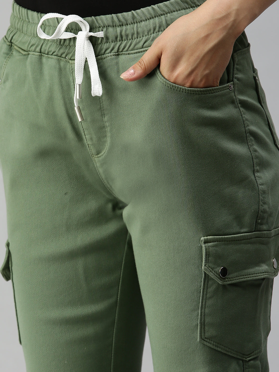 Green Jogger High-Rise Cuffed Hem Stretchable Denim Jeans