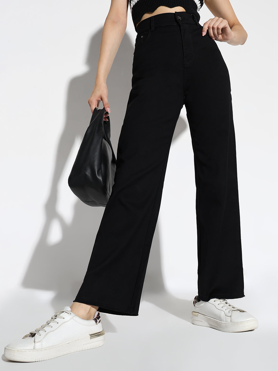 Black Cotton Comfort Straight Fit Acid Wash Stretchable Jeans