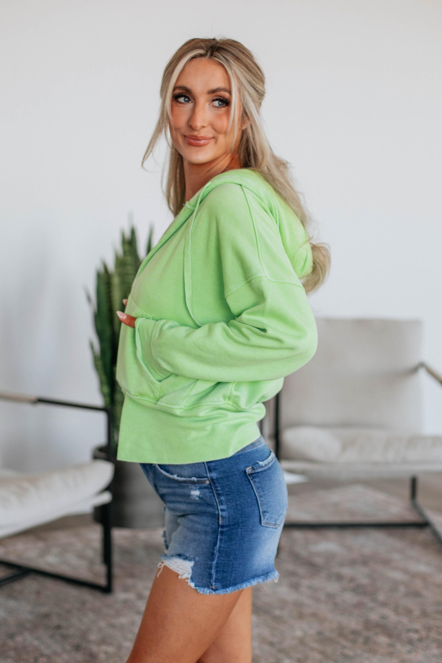 Maxwell Washed Zip-Up Hoodie - Kiwi
