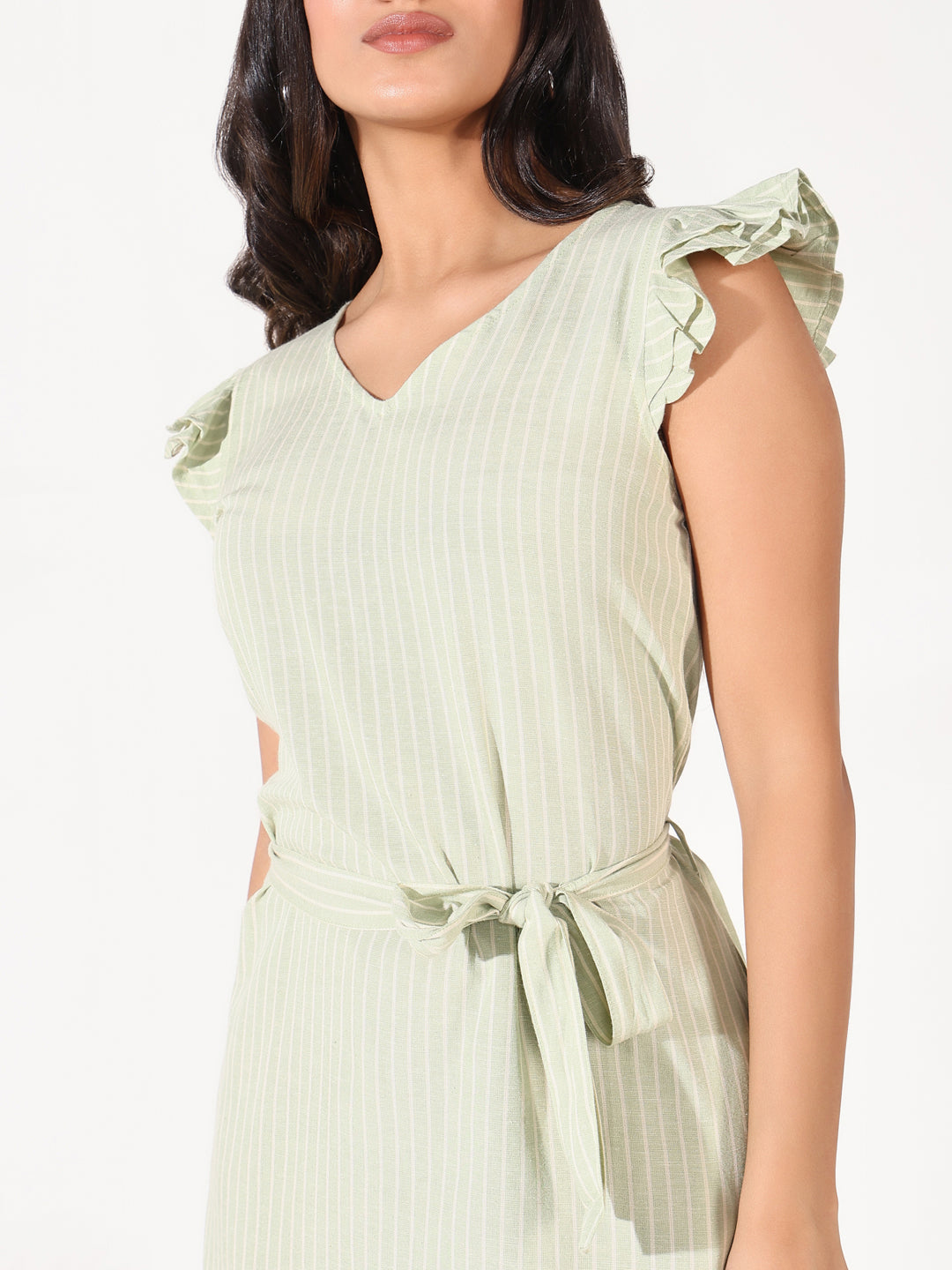 Green Cotton Striped Bodycon Dress