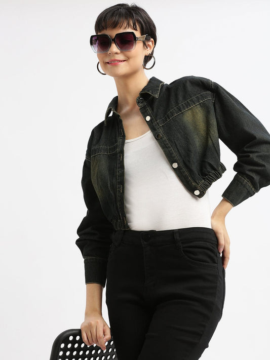 Black Washed Checked Windcheater Crop Biker Jacket