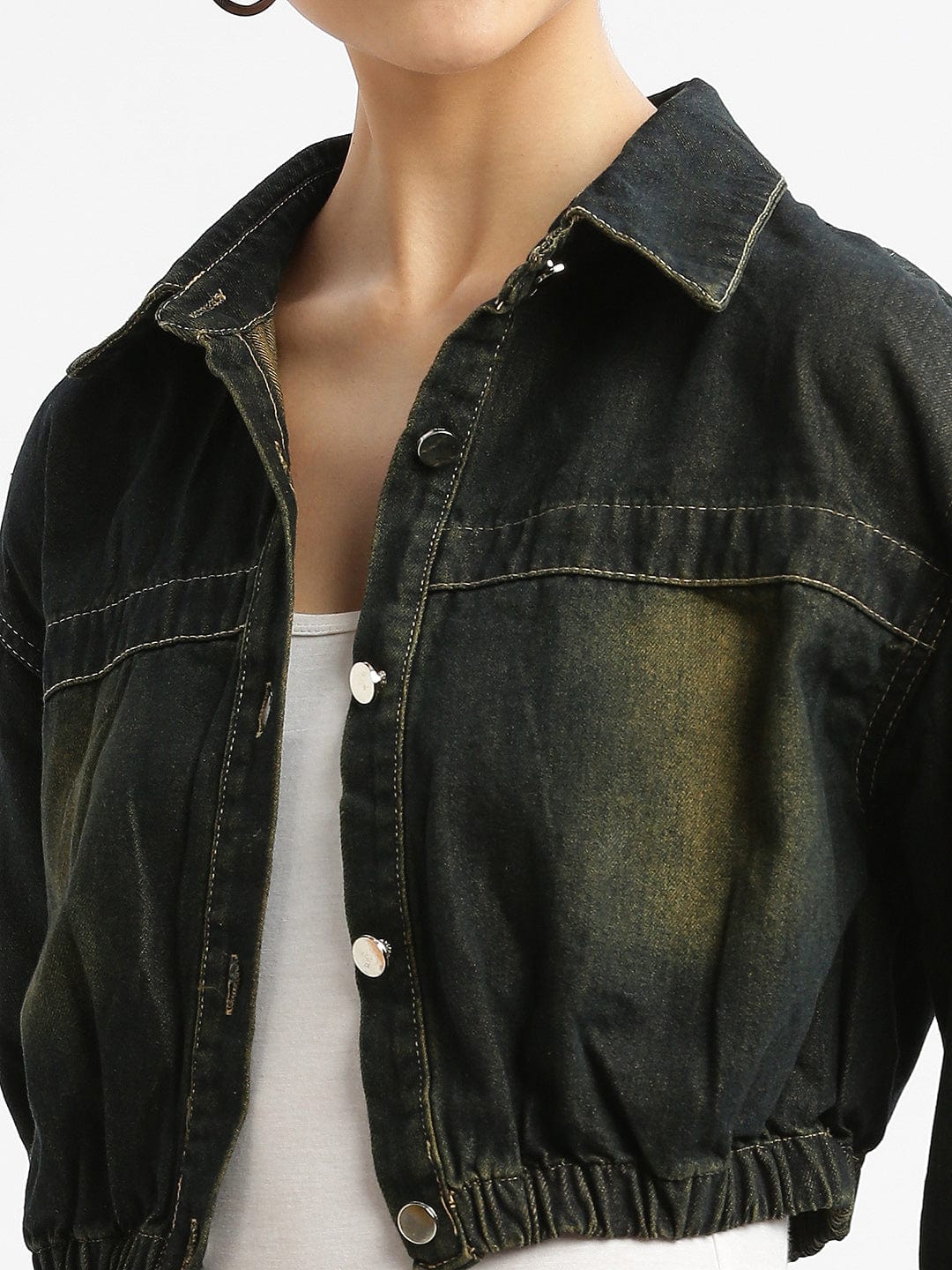 Black Washed Checked Windcheater Crop Biker Jacket