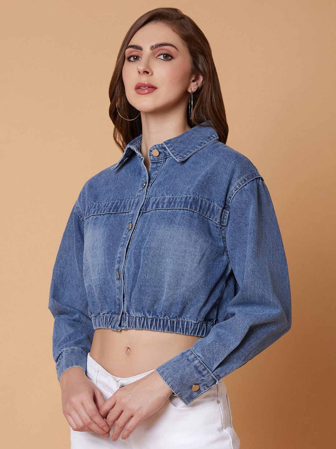 Blue Washed Windcheater Crop Denim Jacket