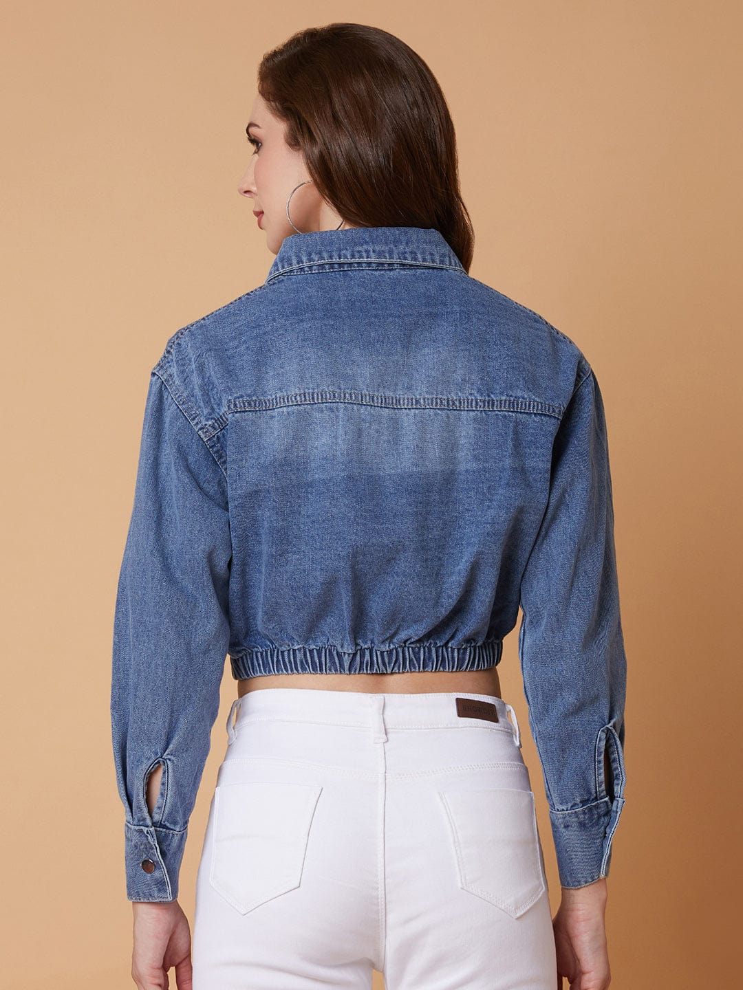 Blue Washed Windcheater Crop Denim Jacket
