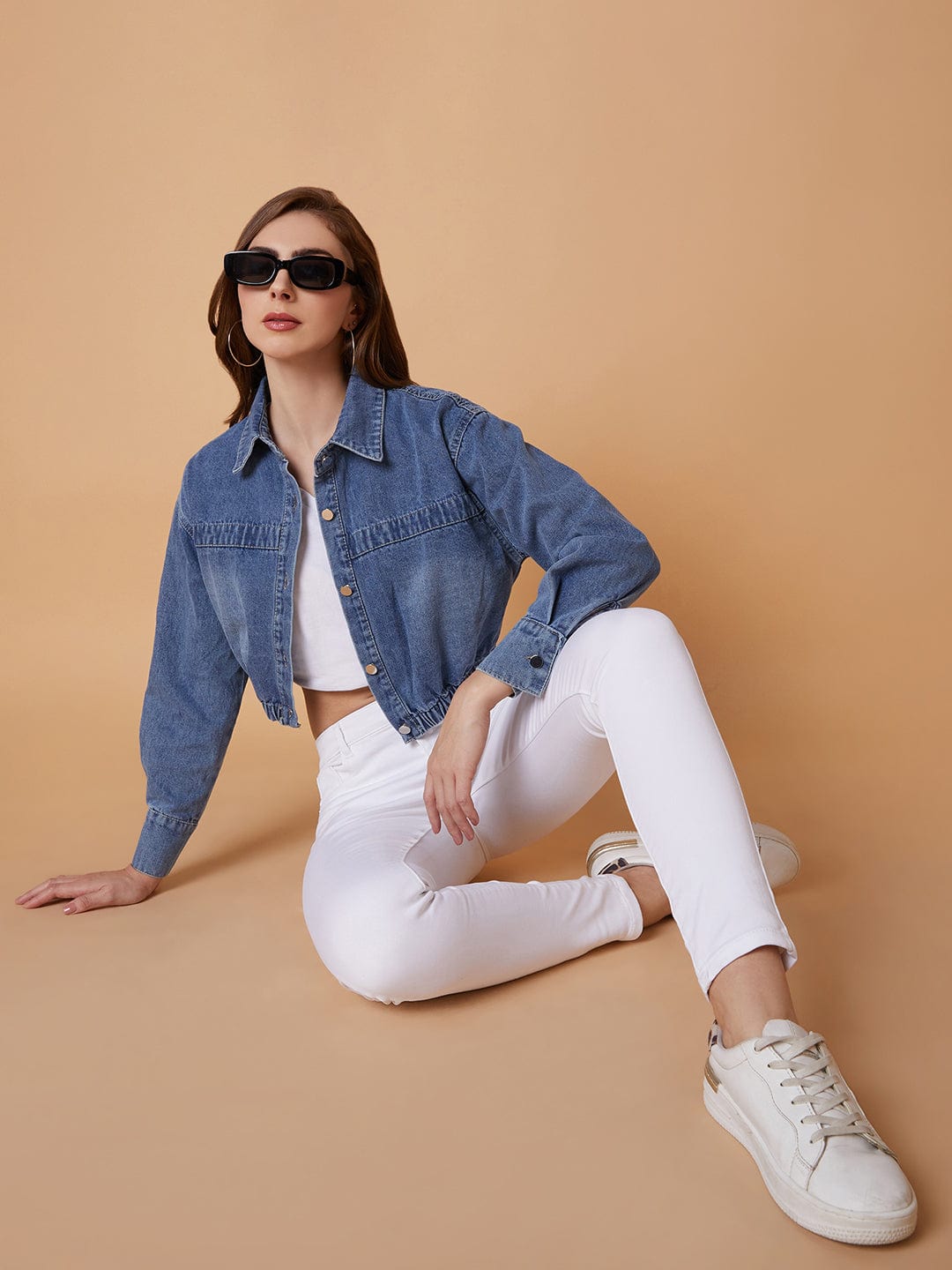 Blue Washed Windcheater Crop Denim Jacket