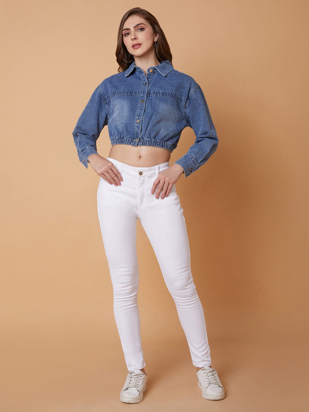 Blue Washed Windcheater Crop Denim Jacket