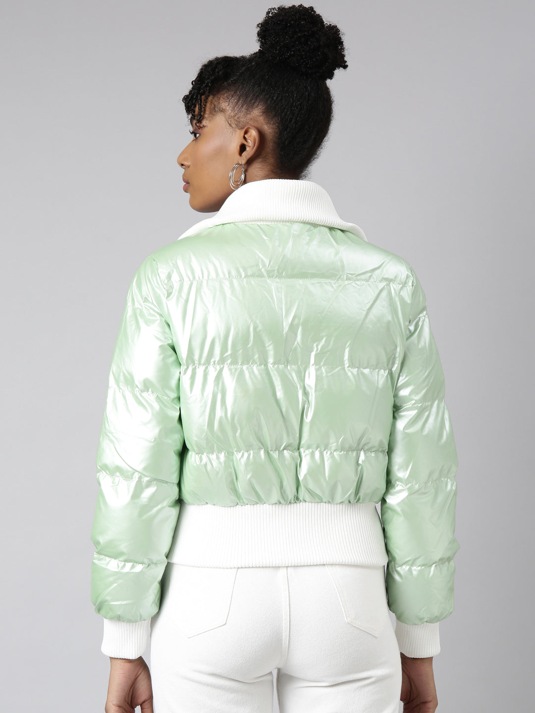 Green Mock Collar Puffer Jacket