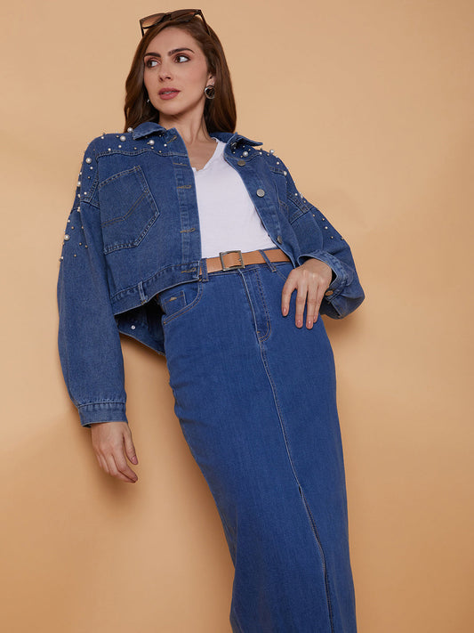 Blue Windcheater Longline Denim Jacket