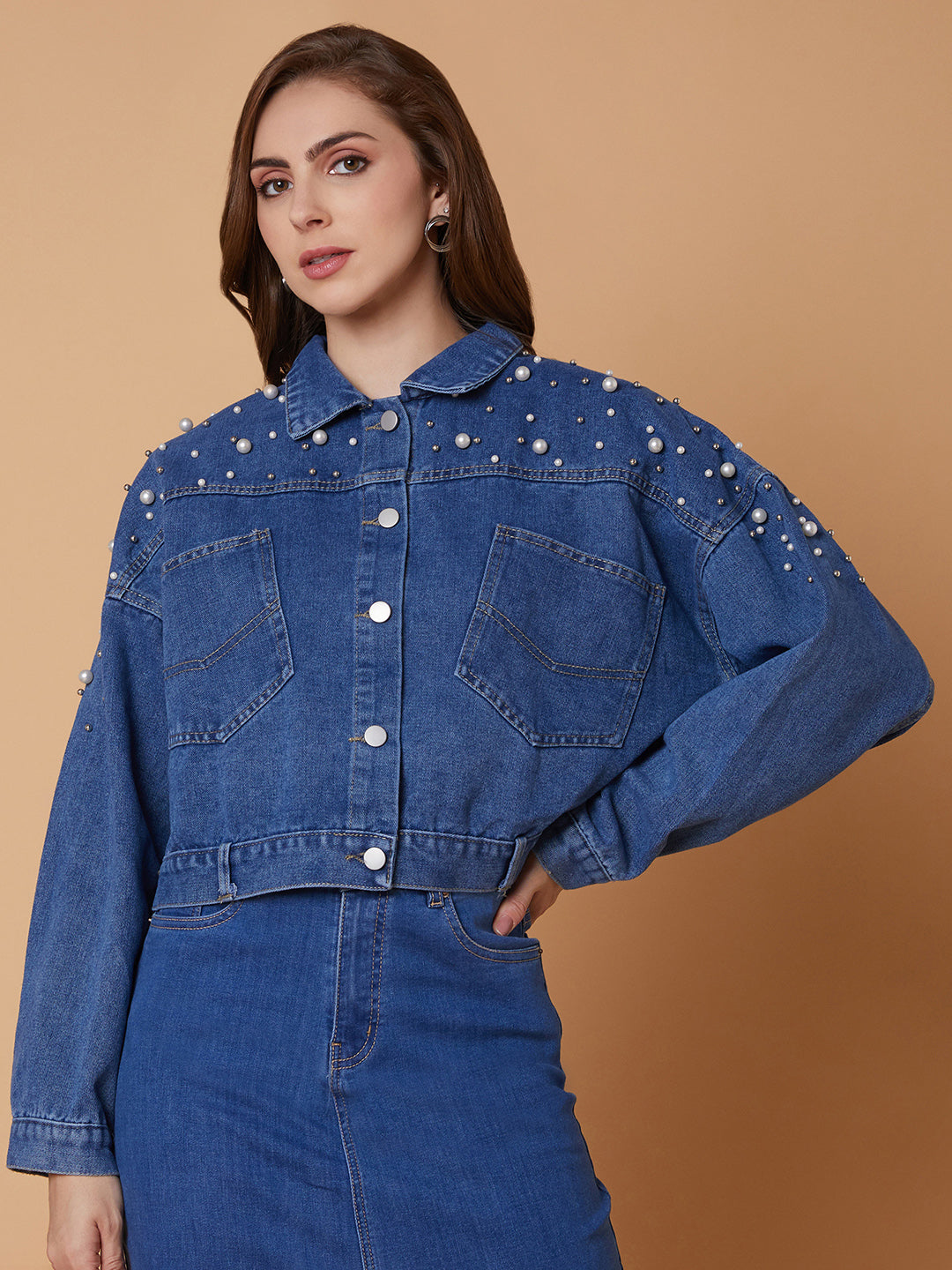 Blue Windcheater Longline Denim Jacket