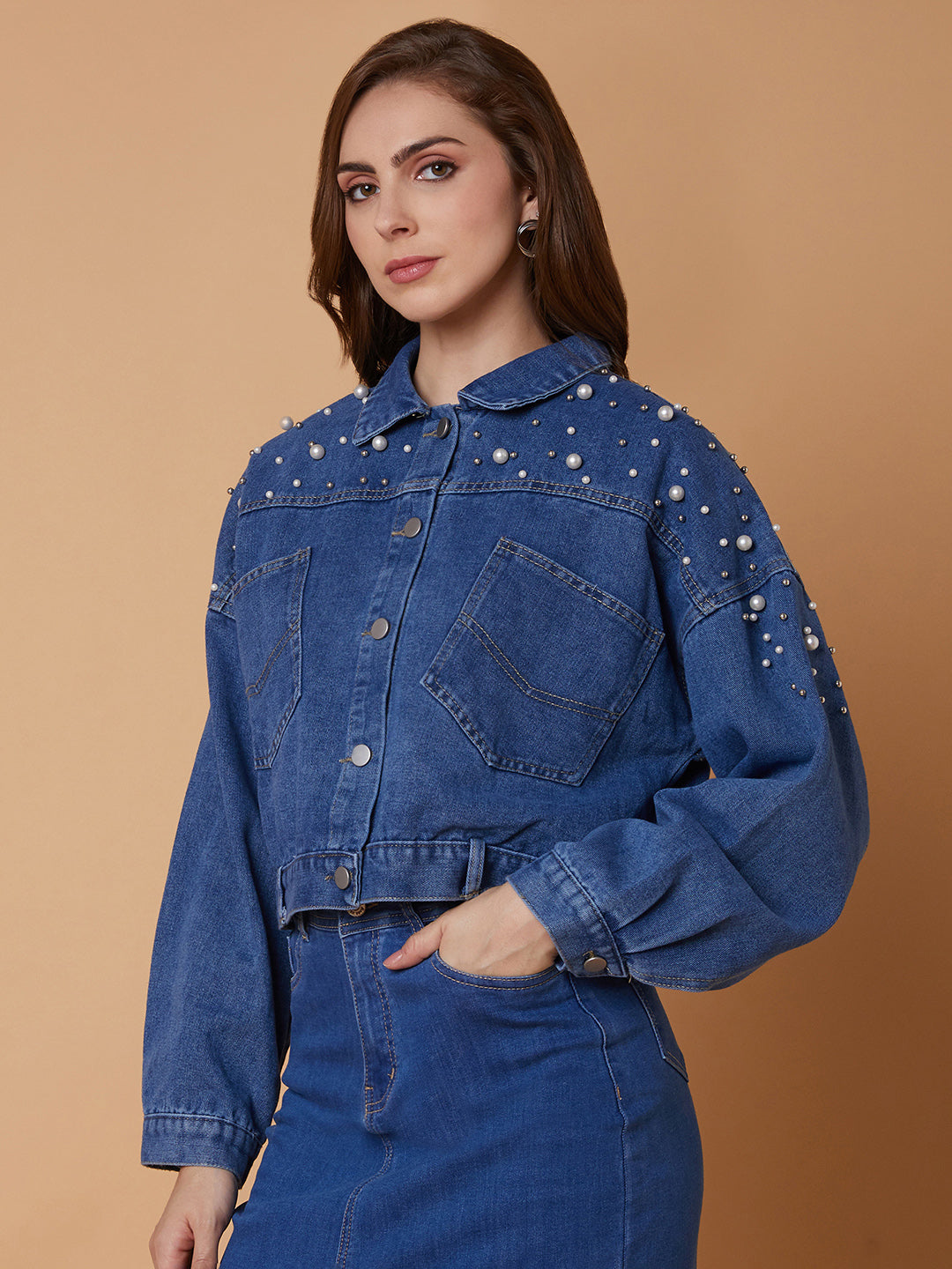 Blue Windcheater Longline Denim Jacket