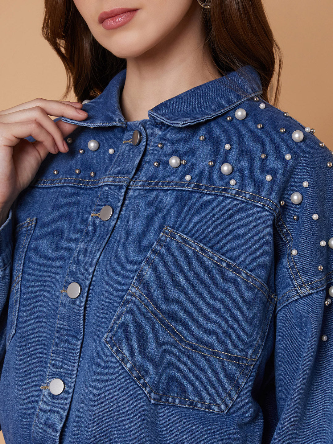 Blue Windcheater Longline Denim Jacket