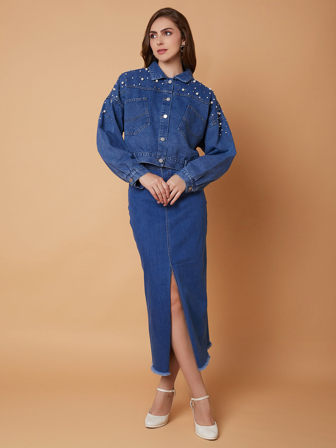 Blue Windcheater Longline Denim Jacket