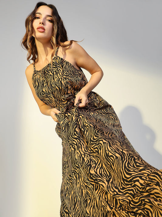 Animal Print Brown Maxi Dress