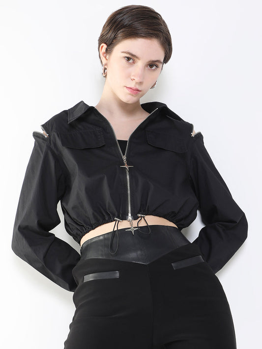 Black Windcheater Crop Tailored Jacket