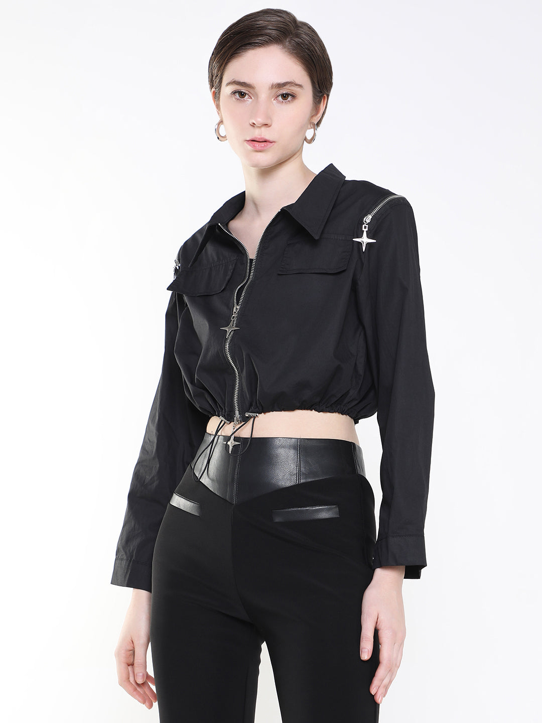 Black Windcheater Crop Tailored Jacket