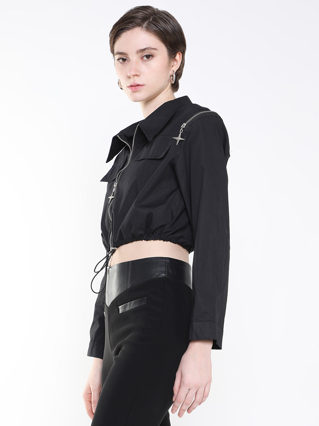 Black Windcheater Crop Tailored Jacket