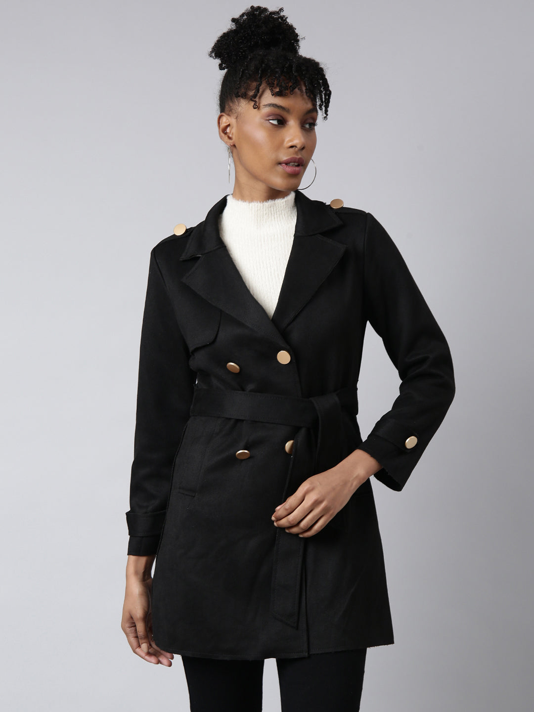 Solid Longline Black Trench Coat