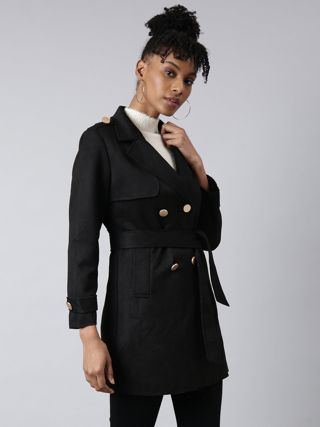 Solid Longline Black Trench Coat