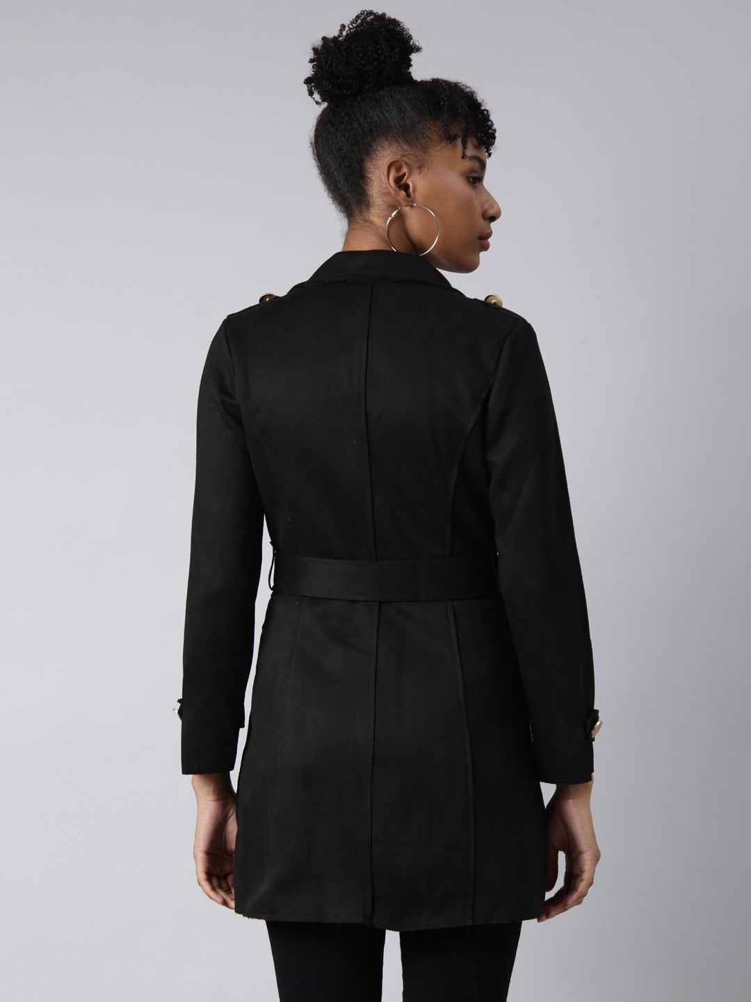 Solid Longline Black Trench Coat