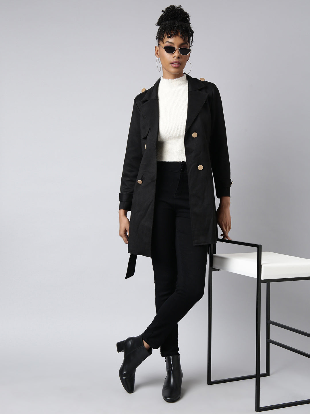 Solid Longline Black Trench Coat