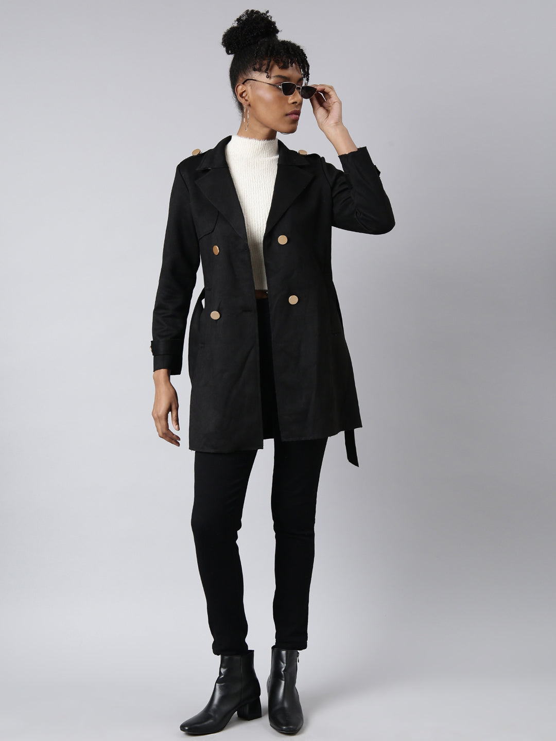 Solid Longline Black Trench Coat
