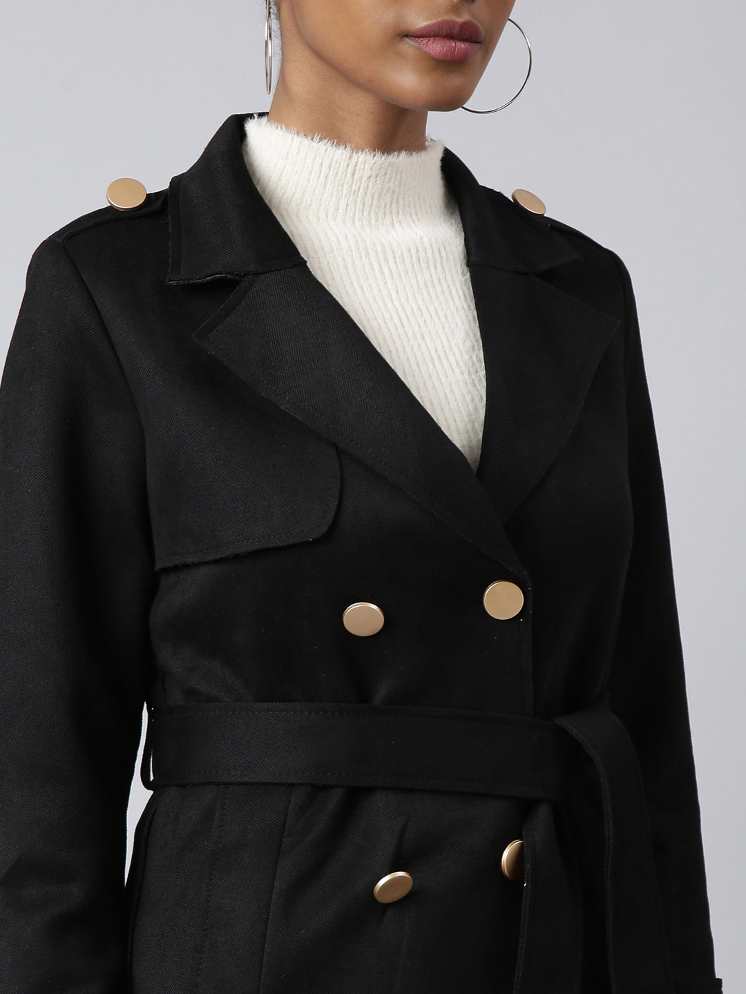 Solid Longline Black Trench Coat