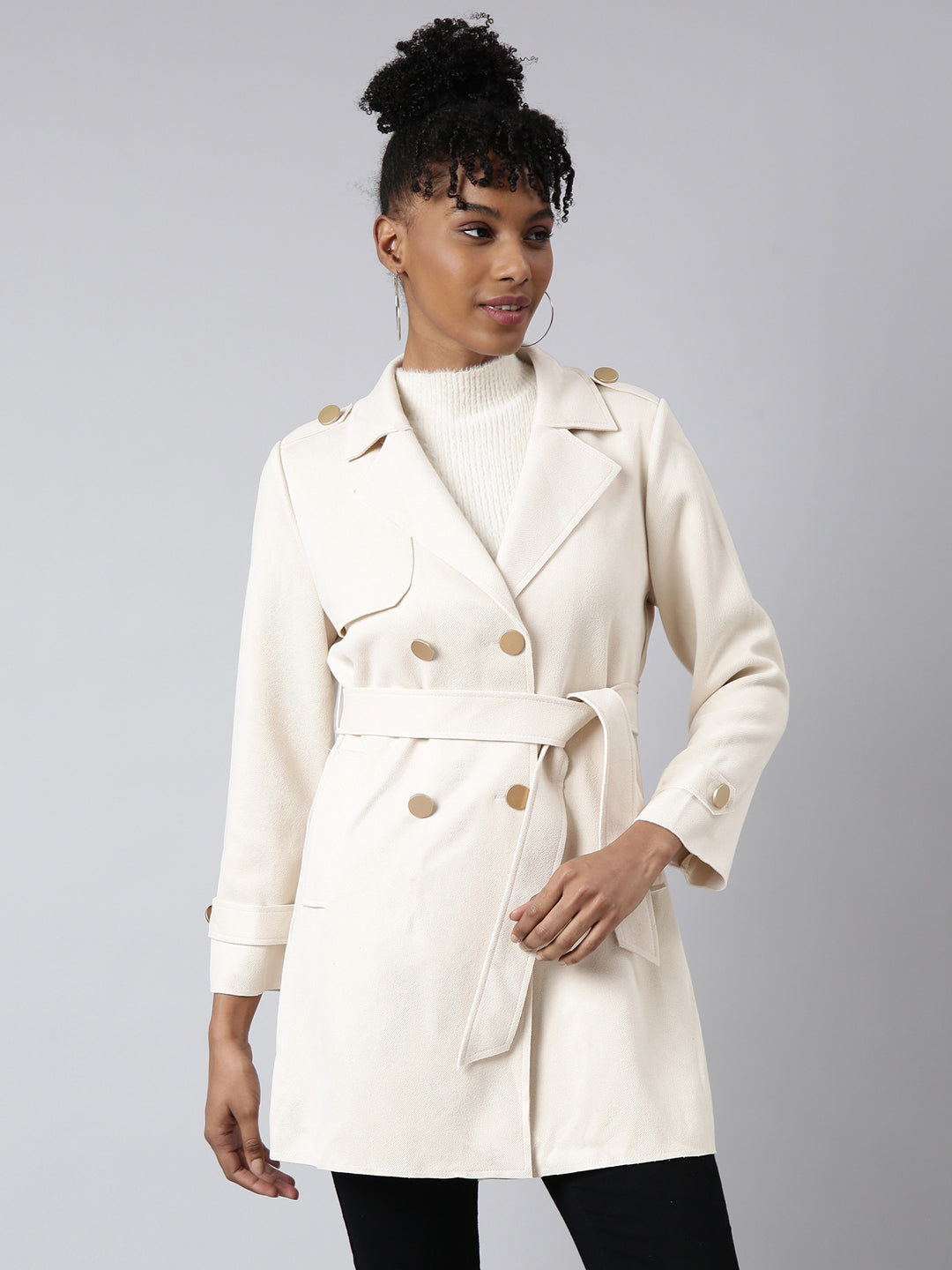 Solid Longline Cream Trench Coat