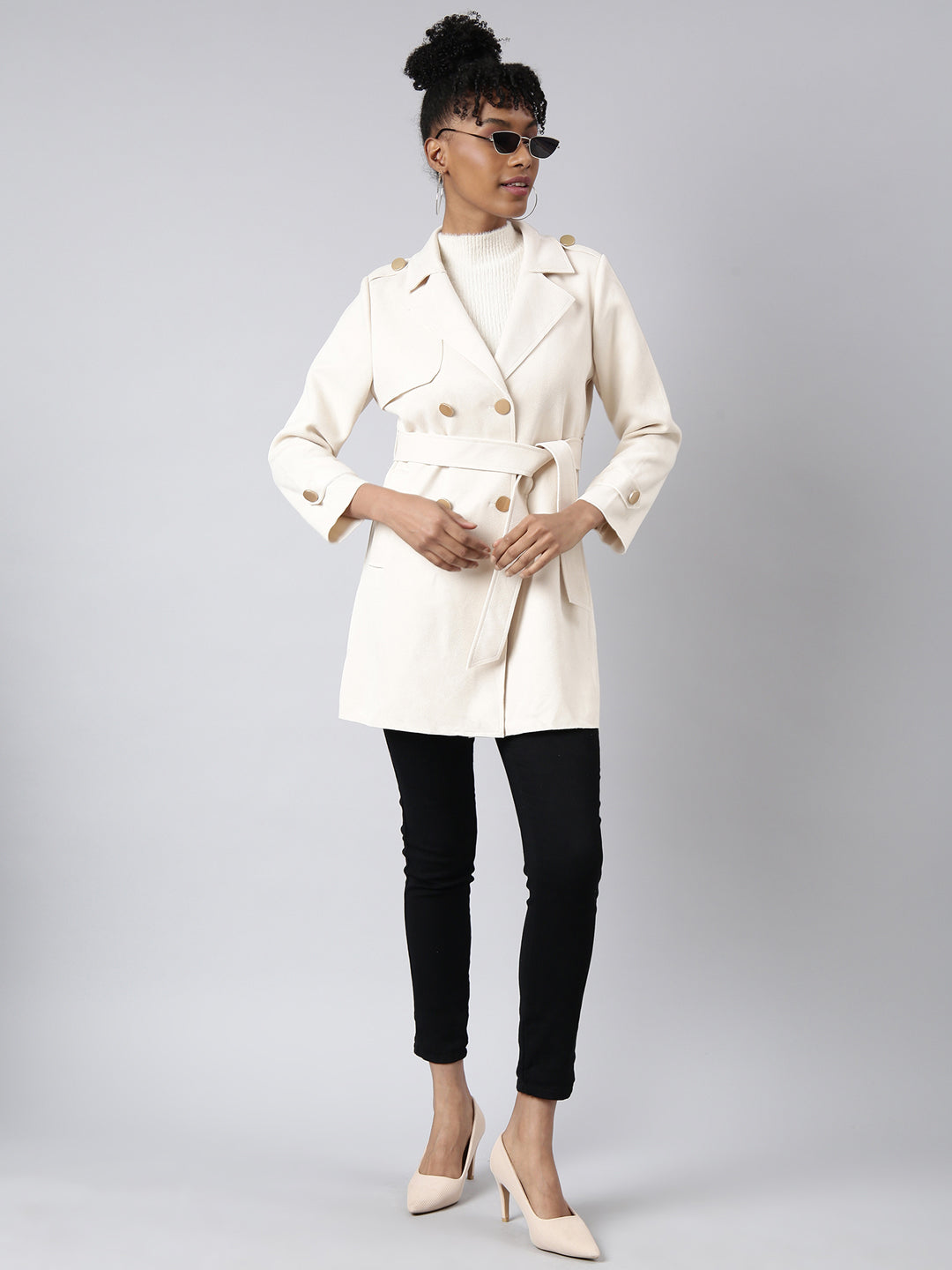 Solid Longline Cream Trench Coat