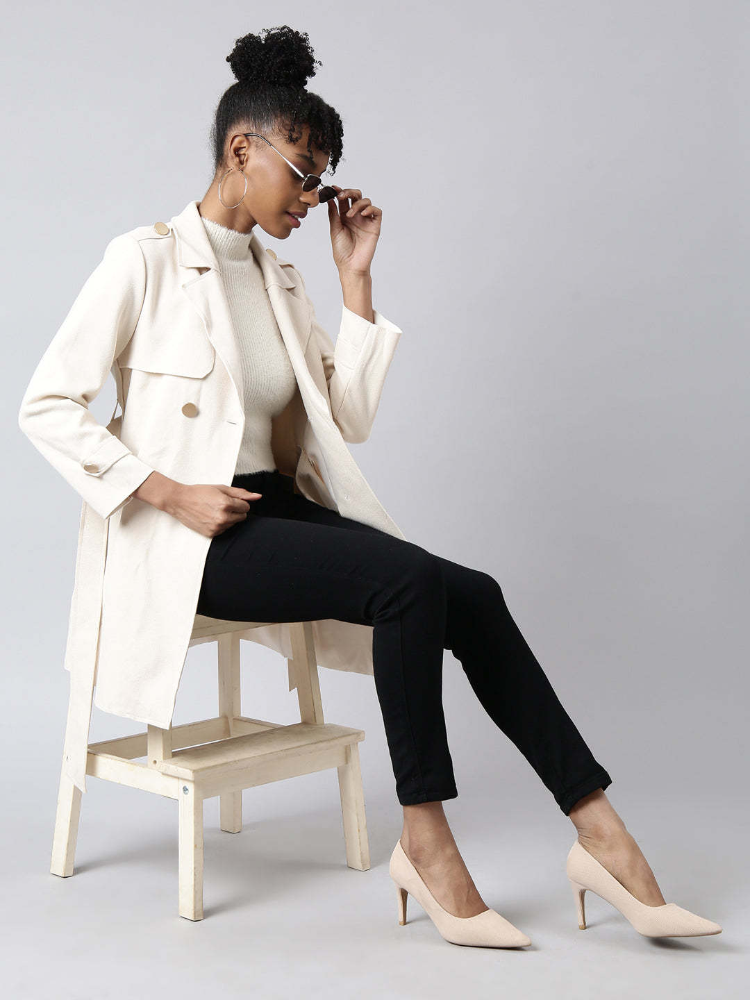 Solid Longline Cream Trench Coat