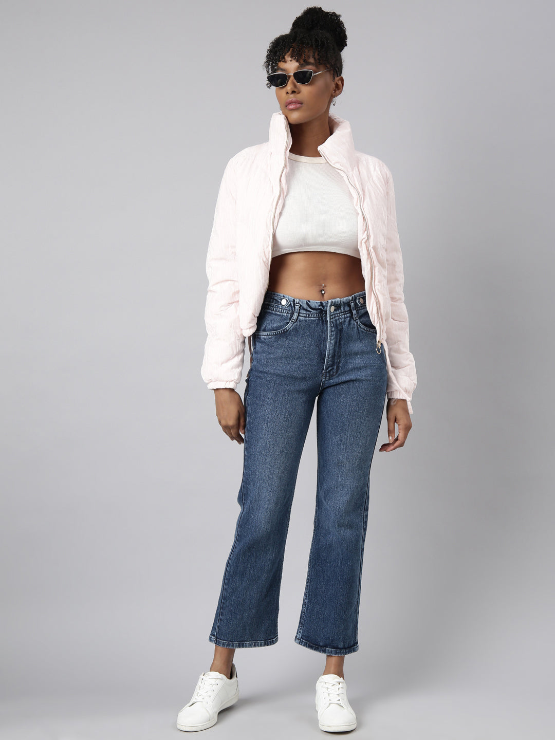 Pink Mock Collar Fleece Puffer Jacket