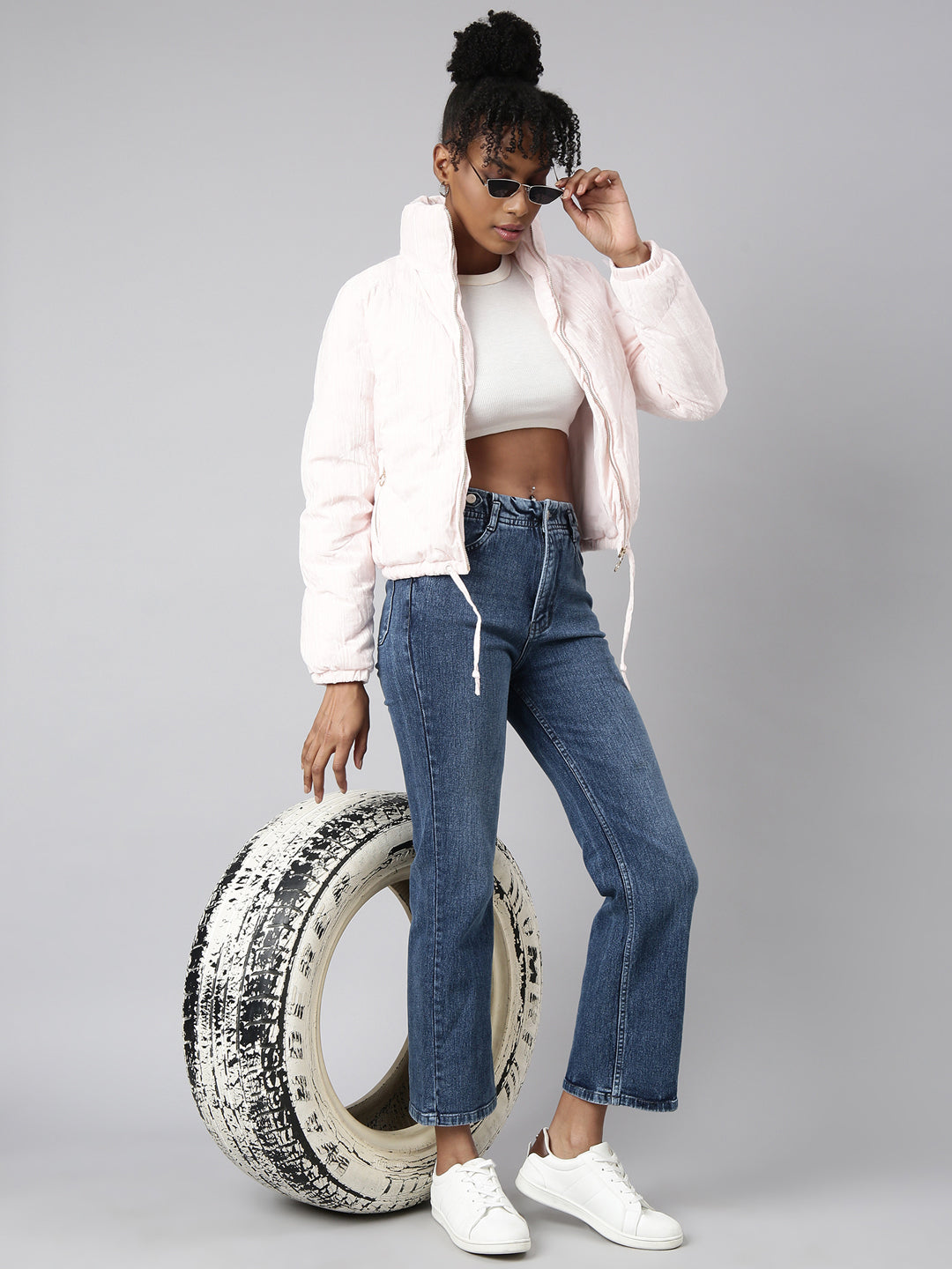 Pink Mock Collar Fleece Puffer Jacket