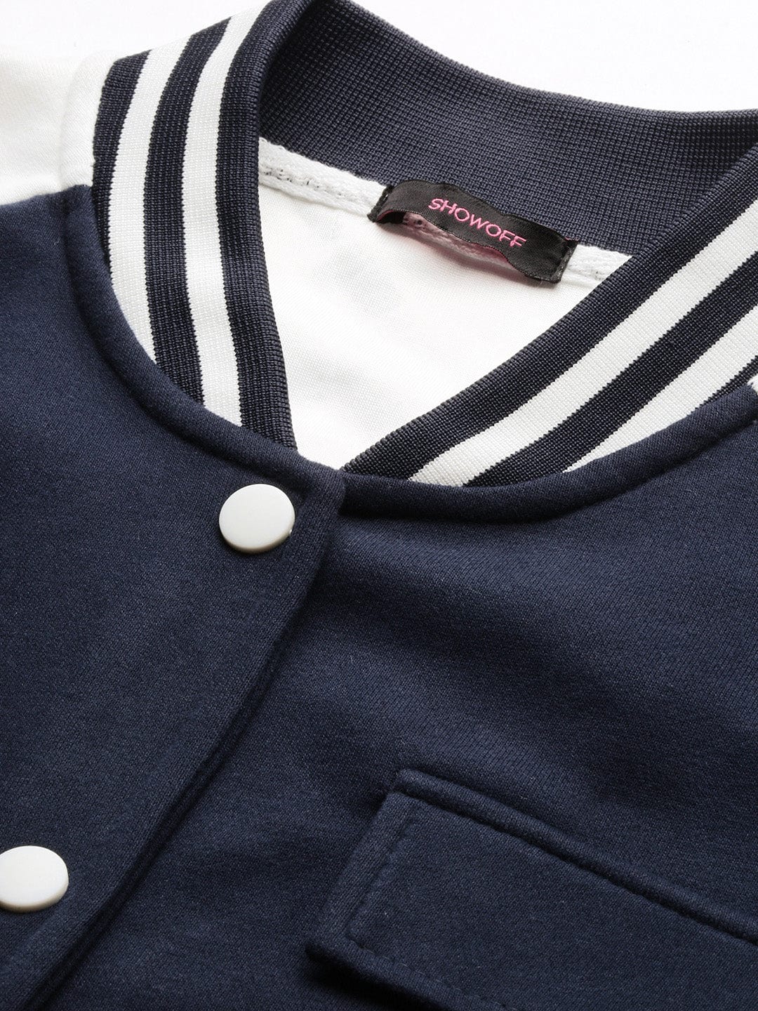 Navy Blue Striped Windcheater Crop Quilted Jacket